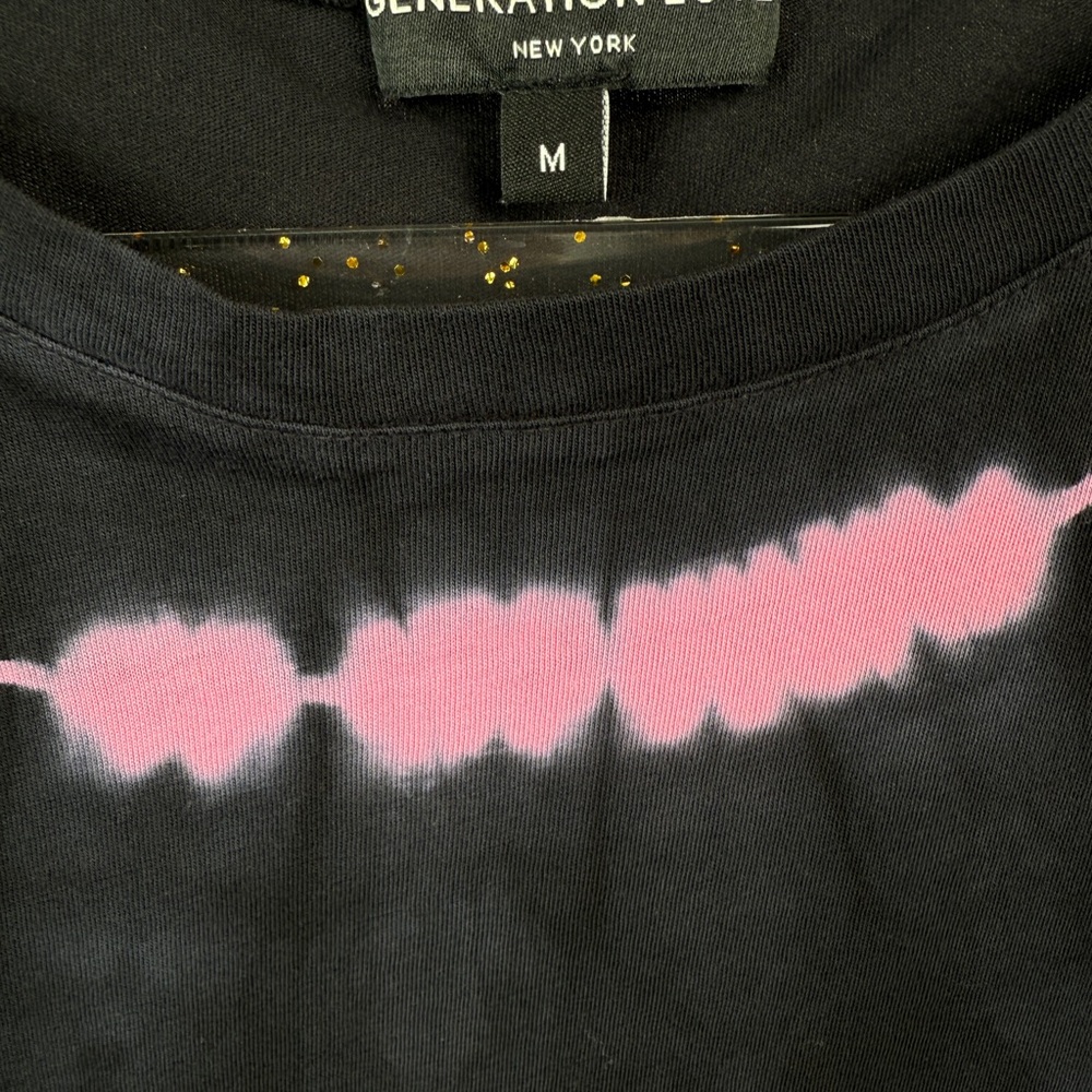 Generation Love Womens LS Tie Dye Top‎ Blouse Black/Pink Puff Sleeve Cotton SZ M - Picture 3 of 8